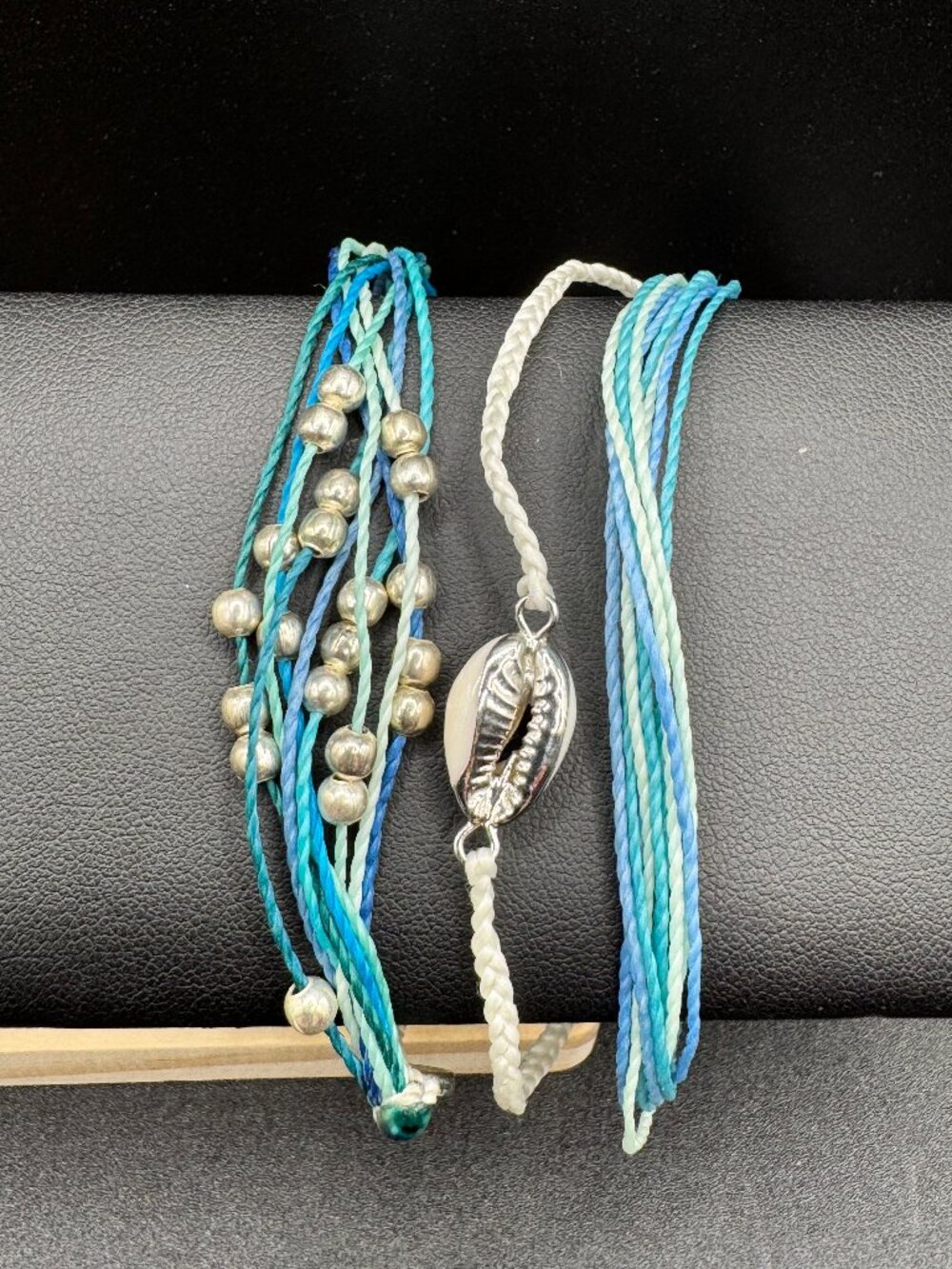 Pura Vida Cowrie Shell Silver Beaded Multicolor Blue Bracelet Stack